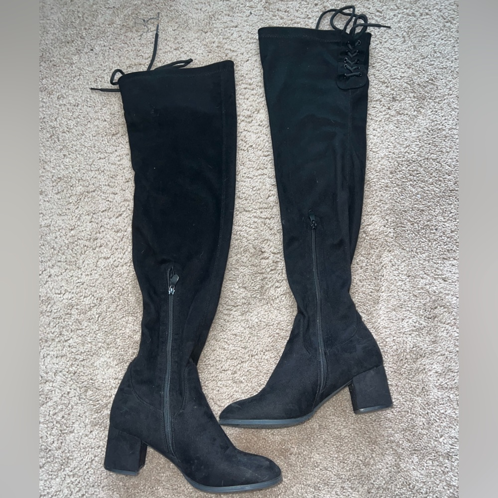 Black Over the Knee Suede Platform Boots Size 9